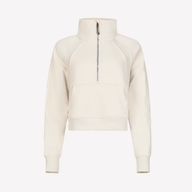 Hoodie - Half Zip Pullover Ecru/Silver