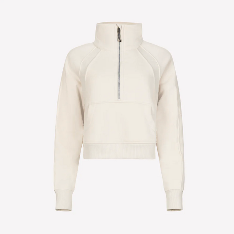 Hoodie - Half Zip Pullover Ecru/Silver