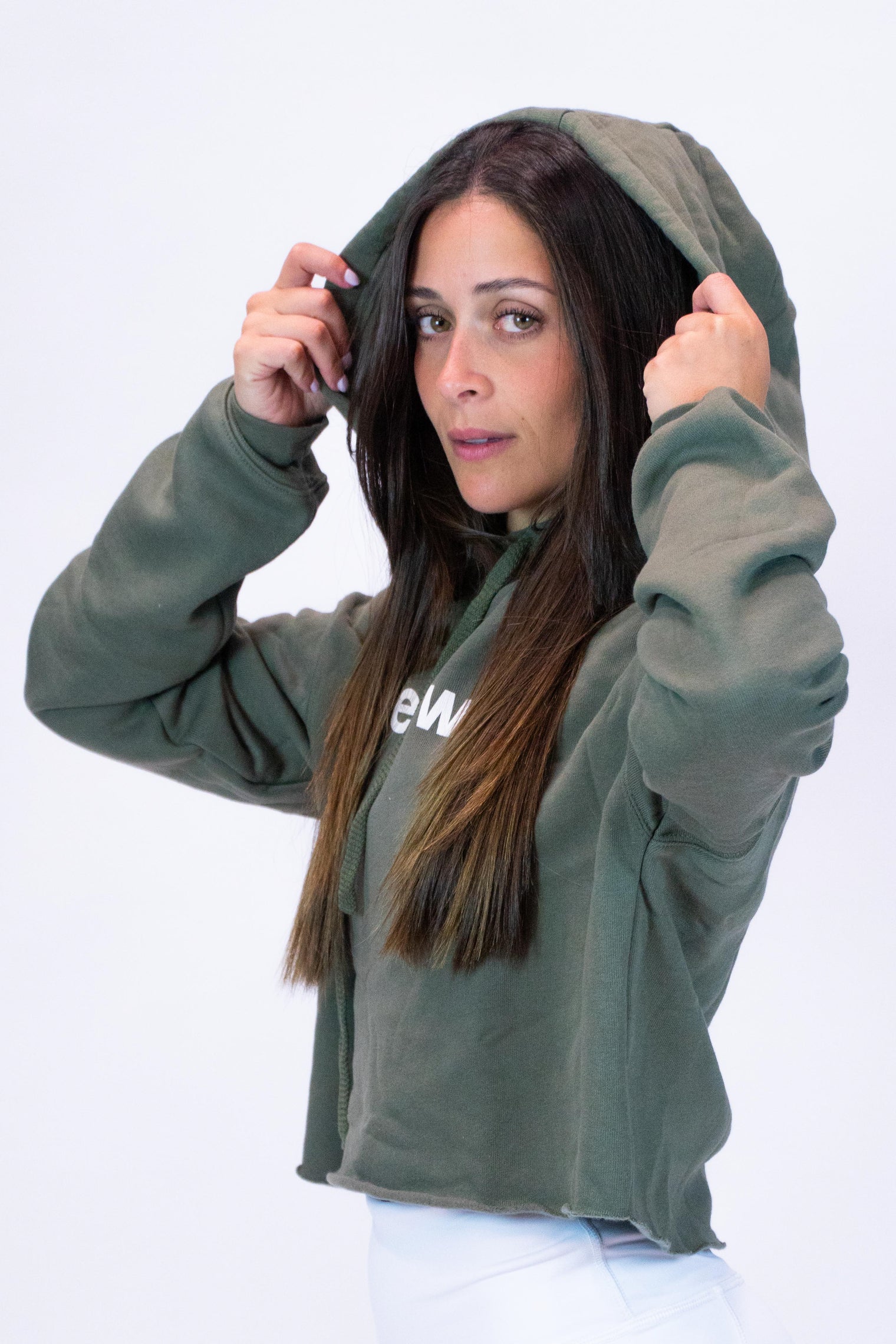 Purepower Crop Hoodie Olive Green