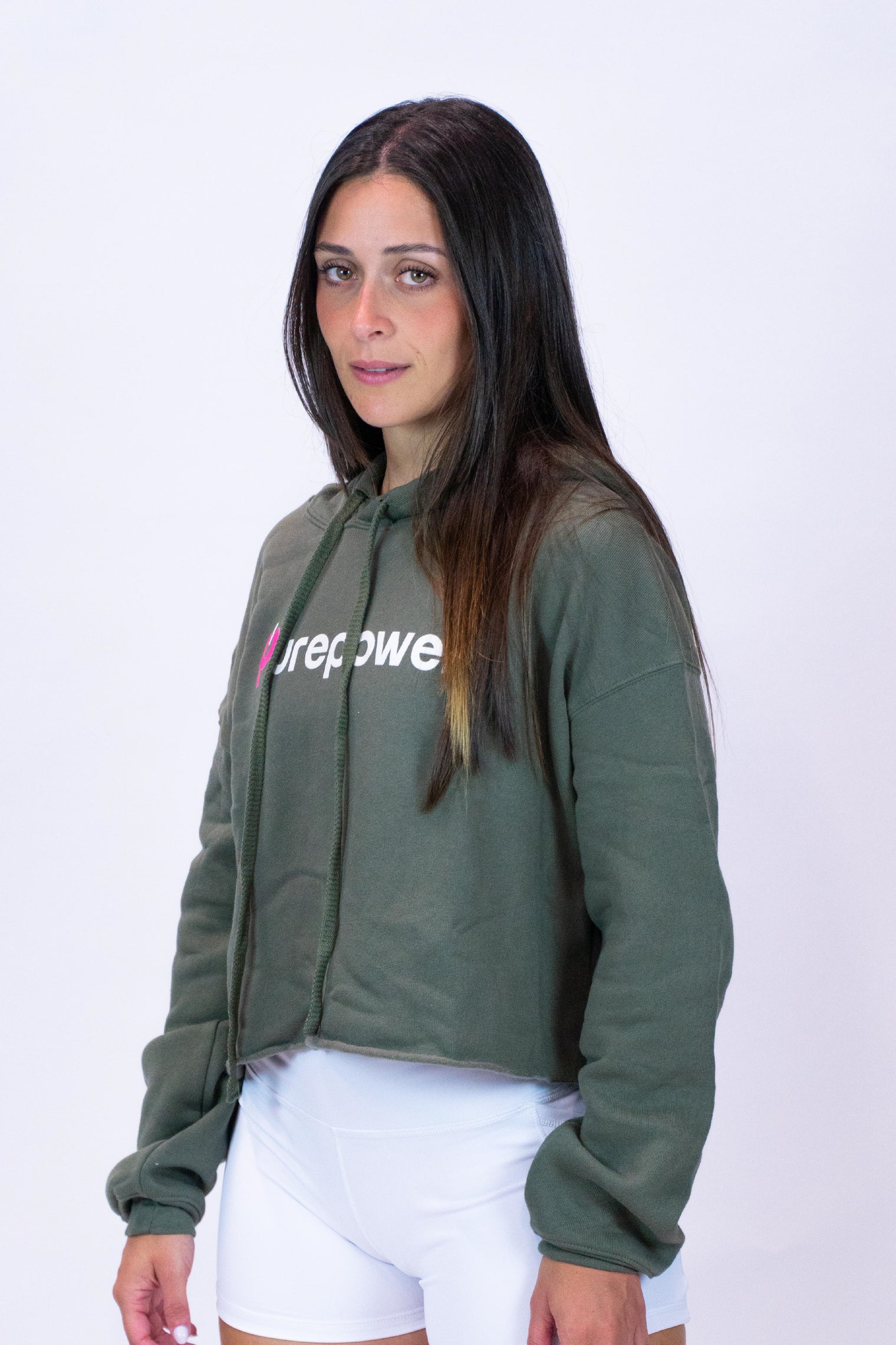 Purepower Crop Hoodie Olive Green